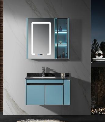 China Durable Luxury Stainless Steel Mirror Cabinet Bathroom Vanity With Led Lights for sale