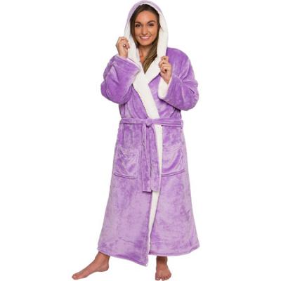 China Breathable Sherpa Striped Hooded Bathrobe Polyester Robe Luxury Sherpa Fleece Robe for sale