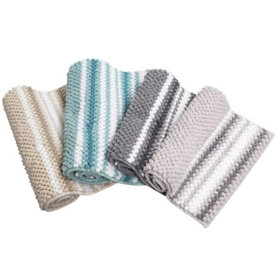 China Washable Bath Cover Microfiber Chenille Floor Mat Thick Absorbent Gradient Stripe Chenille Bath Mats for sale