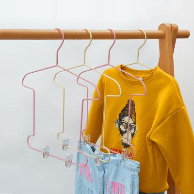 China Save Space Metal Hanger Pants Skirts Child Hangers Non-Slip Hanger With Clips for sale