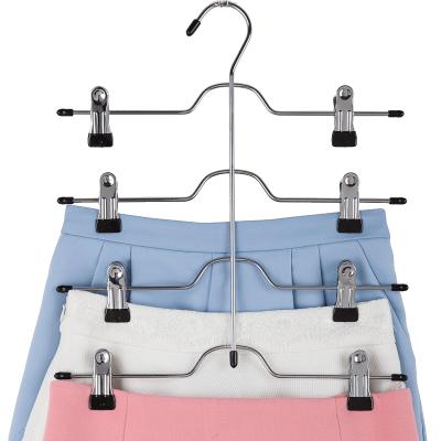 China Modern Multifunctional Space Saving 4 Layer Multi Skirt Hanger Metal Pants Trouser Hangers for sale