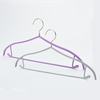 China Modern colorful traceless metal coat hanger non-slip bright plating PVC hangers for sale