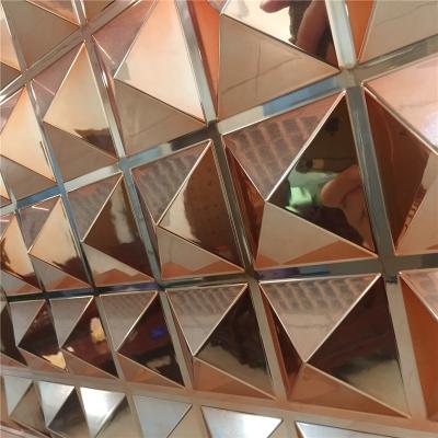 China Raincoat | Fire resistant | Easy To Install Gold Plating 3D Wall Decor Panel Pyramid Luminous Brushed Metallic PVC Ceiling Mirror for sale