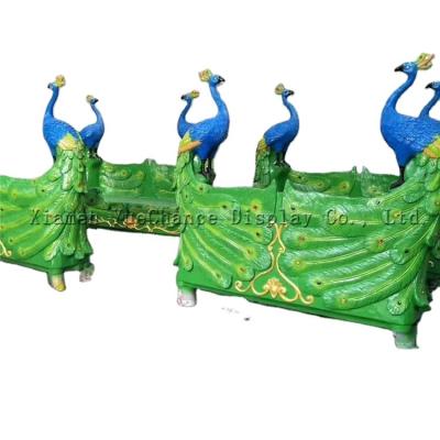 China Custom Outdoor Europe Decoration Fiberglass Peacock Bench Statue for sale