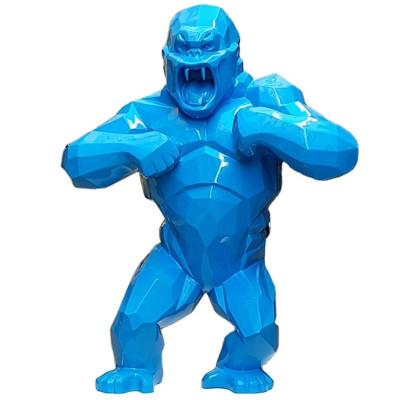 China Angry Blue Fiberglass Gorilla Sculpture Custom Garden Decoration From Europe for sale