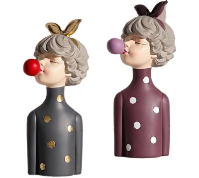 China Dot Girl Blowing Bubbles home sculpture Europe small bust statue decoration resin statue polka figurine for sale