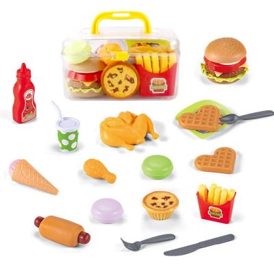 China Pretend Play Toy Set 2021 Kids Role Play Kitchen Cooking Toy Hamburger Custard Tarts Diy Plastic Baby Food Toy for sale