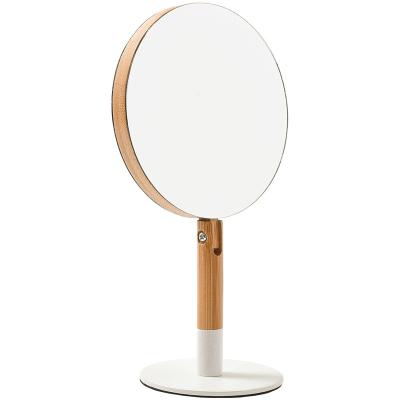 China Scandinavian Double-Sided Round Desktop Round Makeup Mirror Rotating Desktop Wooden Dressing Mirror Enlarged Portable Desktop Makeup Mirror for sale