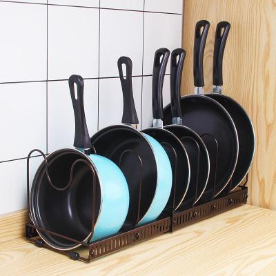 China Multi-Layer Adjustable Kitchen Pot Rack Iron Frame Pot Cover Multi-Functional Telescopic Table Stand Viable Storage for sale