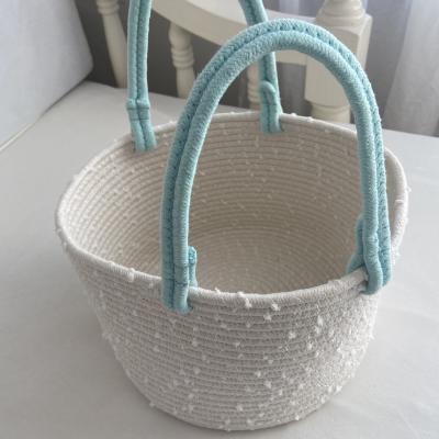 China Custom Miscellaneous Woven Baskets Woven Bins Cotton Yarn Handmade Storage Basket Home Cosmetics Toys Storage Box for sale