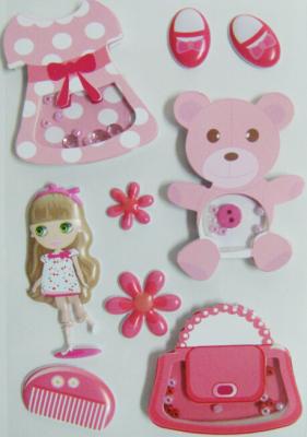 China Paper + PVC Puffy cute girl Shaker Sticker for birthday gift eco-friendly for sale