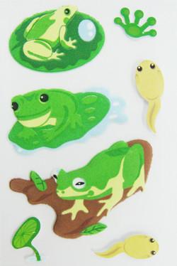 China Soft Fuzzy PVC Puffy Stickers For Kids light green , cartoon frog Custom for sale