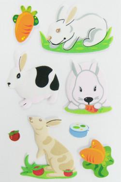 China Cute Non-toxic Puffy Stickers for Kids Funny 3D rabbit 80mm x 120 mm for sale