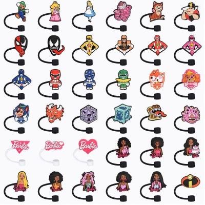 China Eco-Friendly Straw Topper Cartoon Figure Cover Straw Set Classic Sign Plugs Cover Reusable Tip Fit Drinking Straw Splash Proof Glass Cup for sale