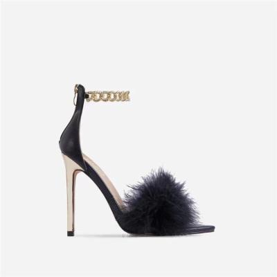 China Fashion trend women's furry sandals high heels shoes women's high heels fashion sandals fur heels for sale