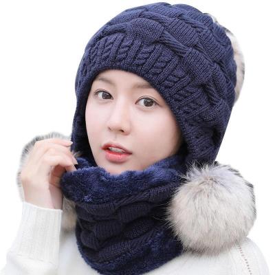 China New crochet beanies hat girls double winter soft COMMON balls winter warm outdoor ski suit pompom hat and scarf hats for sale