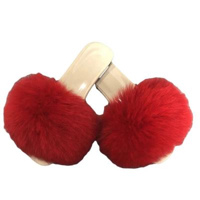 China Fashion Trend Fox Fur Slippers Sandals Pom Poms Summer The Real Raccoon Furry Furry Cute Shoes Wholesale For Women And Kinds Slip for sale