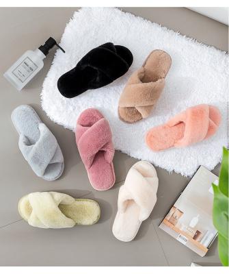 China Low MOQ Fashion Fur Slippers Women Lady Slippers Trend Plush Korean Cotton Slippers Non Slip Indoor Colorful Sandals Wholesale for sale