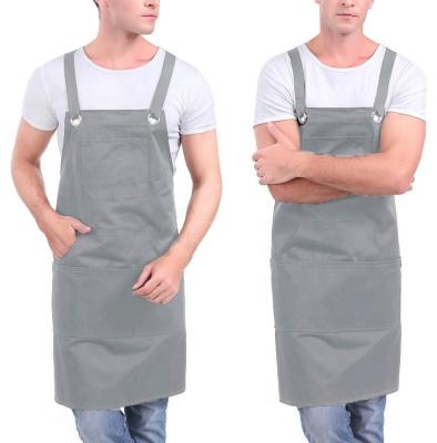 China Wholesale delantal Anti-fouling Personalized Kitchen Apron Gray Adjustable Canvas Apron Custom Made Aprons With Pockets for sale