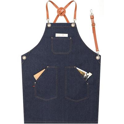 China Washable Customized Logo Printing Denim Work Apron Customized Hairdresser Work Aprons for sale