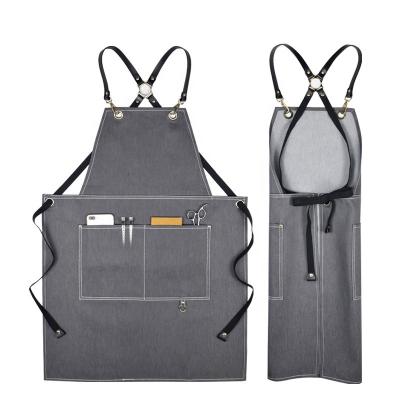 China Eco-Friendly Kitchen Fashion Schurzen Delantales Denim Coffee Apron Customized Logo Work Aprons With Pockets for sale