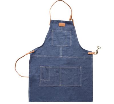 China Washable Leather Straps Adjustable Funny Korean Kitchen Striped Denim Cooking Apron With Custom Logo Cleaning Running for sale