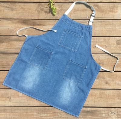 China Korean Washed Custom Chef Aprons Logo Barista Apron Anti-fouling Denim Fashion Apron for sale