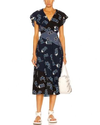 China Custom Made 100% Long Sleeve Anti-Static Viscose Floating Ruffle Floral Printed Dress for sale