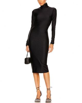 China Fashionable New Style Anti-Static Women Long Sleeve Black Turtle Neck Midi Dress for sale