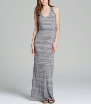 China Gray Cute Stripe Muscle Tee Maxi Clothes Female Maxi Clothes Anti-Static Space-Dyed Dress for sale