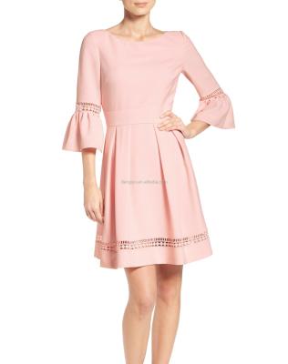 China Anti-Static Laser Cut Bell Sleeve Lace Box Pleated Women Dress Ladies Dress for sale