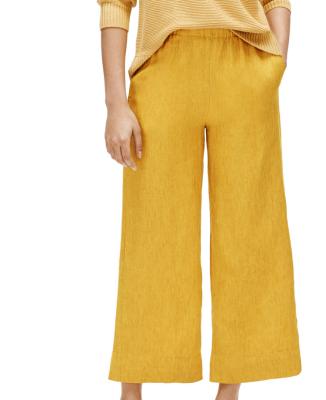 China Anti-Wrinkle Elastic Waist Relaxed Wide Leg Linen Trousers Pants Women for sale