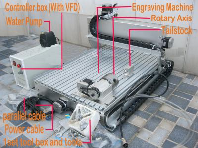 China Mini 6040 CNC engraving machine (1.5KW spindle+2.2KW VFD+4 axis+Tailstock) for sale