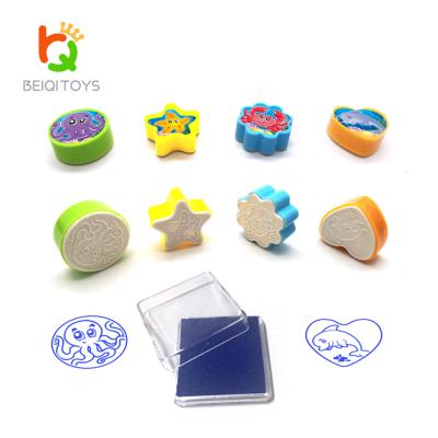 China 1 rubber stamps kids stamp+in ink pad=1 bag Art Set - Marine Animals Stamp Set with Pads Stickers Washable Ink Arts and Crafts Drawing Stationary for sale