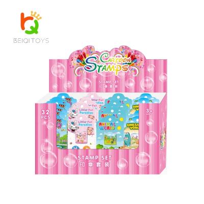 China Children's Toy Kids Stationery Gift Set Rubber Stamp Set 4 Pcs With Assorted Ink Pad 4 Themes for sale