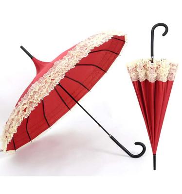 China Straight Rod Umbrella Princess Lace Pagoda Umbrellas For Lady Sunshade Straight Semi Automatic Umbrella Speed ​​Rain Long Hook Handle Bar Custom Logo for sale