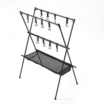 China Durable Travel Barbecue Camping Triangle Storage Rack Outdoor Hanging Rack With Hook Lightweight Shelf Board Aluminum Portable for sale