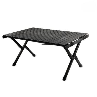 China Portable Outdoor Camping Portable Aluminum Wood  Folding Egg Roll Table Custom Logo Black Picnic Table  Camping Table With Storage Bag for sale