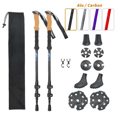 China EVA+Cork Outdoor Ultralight Mountain Telescopic Walking Sticks Ultralight Carbon Fiber Folding Aluminium 7075 Nordic Hiking Trekking Pole for sale