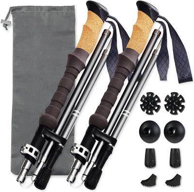 China Durable Outdoor Cork Handle Ultralight Folding Walking Sticks Lightweight Aluminum 7075 Foldable Trekking Poles for Trail Seniors Men for sale