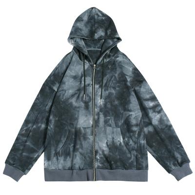 China Qingzhihuo Logo Autumn New Design Loose Shoulders Fashion Link Viable Custom Dye Printed High Street Casual Men's Full Zipper Hoodie for sale