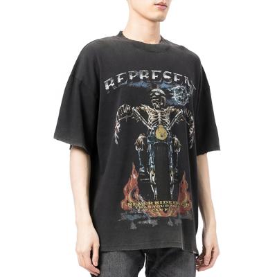 China Qingzhihuo fashion rock hip hop vintage wash anti-pilling style print custom oversized graphic T-shirts plus size men's shirts for sale