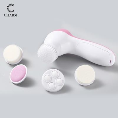 China Acne Treatment Multifunctional Electric 5 in 1 Mini Electric Facial Cleanser Facial Brush Detergent Facial Massage Cleansing Brush for sale