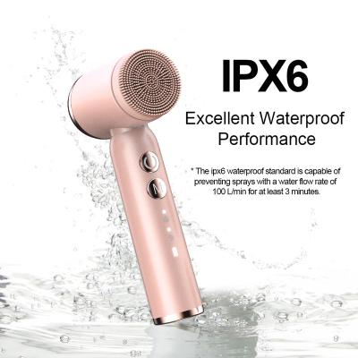 China Portable Acne Treatment Tighten Skin Deep Cleaning Led Display Six Kinds Heads Sonic Face Cleanser Brush for sale