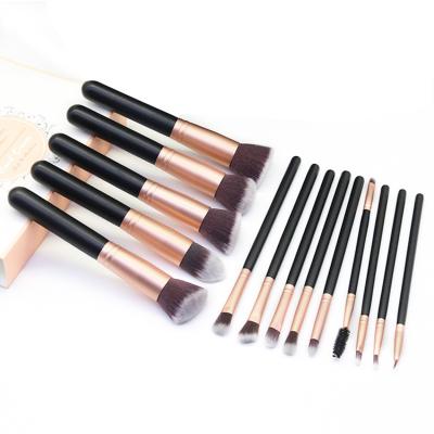 China Angular Blush Matte Golden Makeup Brush Set Professional 14pcs Kabuki Make Up Brush Logo Custom for sale