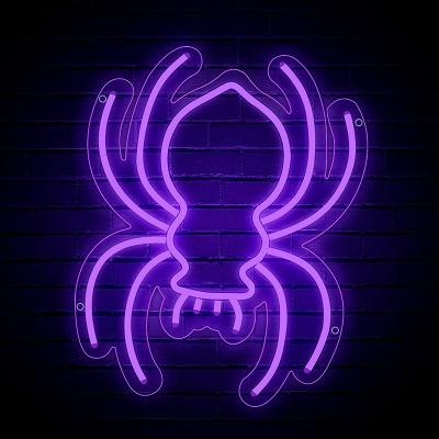 China LANDSCAPE Purple LED Spider Lights Up Sign Light USB Battery Operated Spider Sign Wall Night Light Halloween Party Christmas Lamp for sale