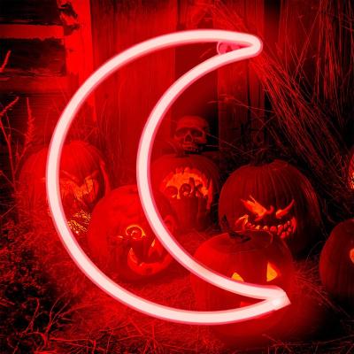 China Shop Red Moon Cute LED Neon Light Neon Sign Christmas Room Decor Battery USB Powered Decorative Art LED Halloween Party Night Light for sale