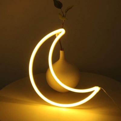 China Shops Moon LED Neon Lamp Neon Sign Christmas Room Decor Yellow Cute Battery USB Operated Decorative Art LED Halloween Night Light for sale