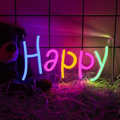 China Shop Happy Neon Sign For Wall Decor LED Acrylic Neon Sign Light For Kids Room Home Decoration Bedroom Christmas Wedding Kids Gift for sale