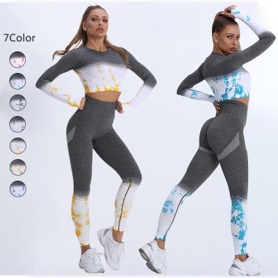 China Yoga Set Women Gym Fitness Clothing Seamless Dyeing Sportswear Sportswear High Waist Gym Gaiters Upper Sweatsuit for sale